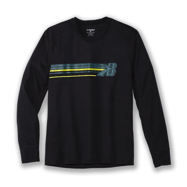 Brooks Distance Graphic Men's Long Sleeve Running Shirt - Black/Flying B Stripe (72431-ENTS)